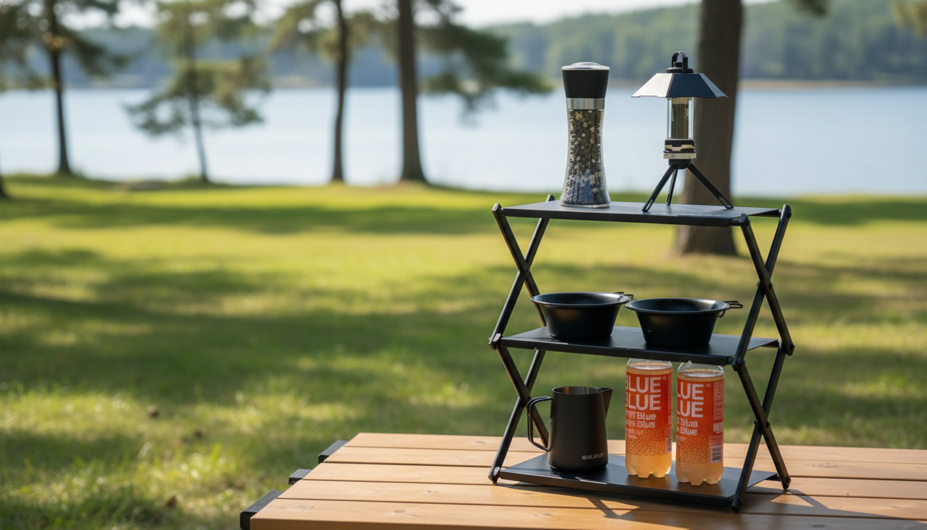 Folding Carbon Steel Camping Table with Lower Shelf