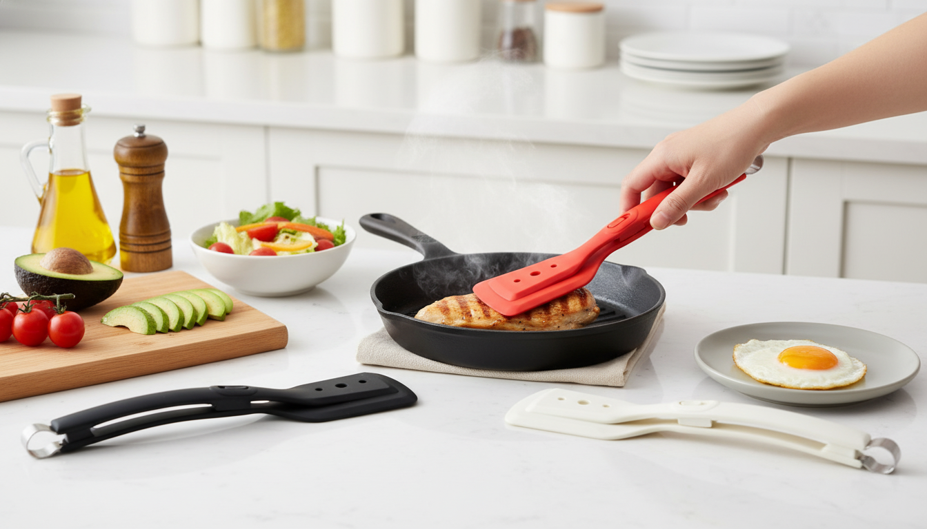 Silicone Grip Flip Tongs-Spatula: Easy, Clean Turns