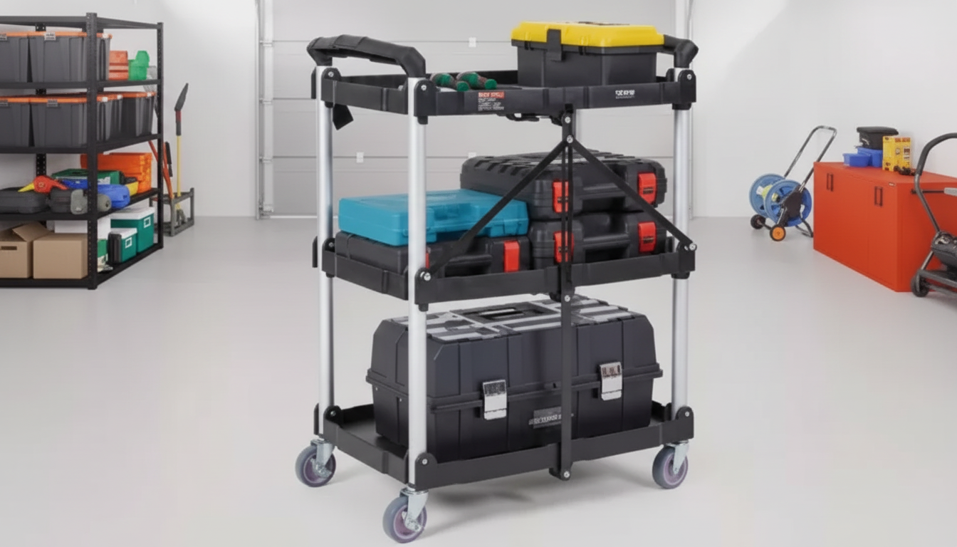 Slim 3-Tier Folding Rolling Cart for Kitchen & Bath