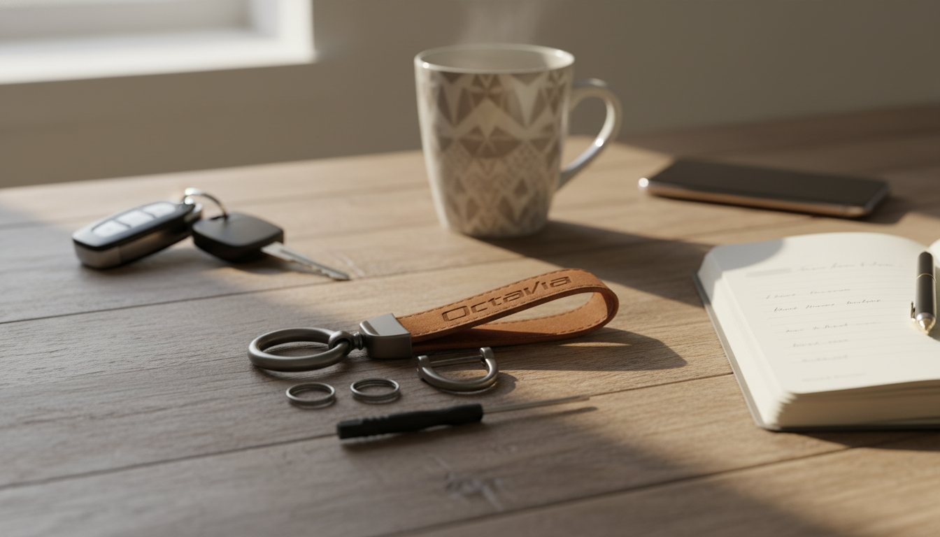 Suede Leather Keychain Holder for Skoda Octavia Fob