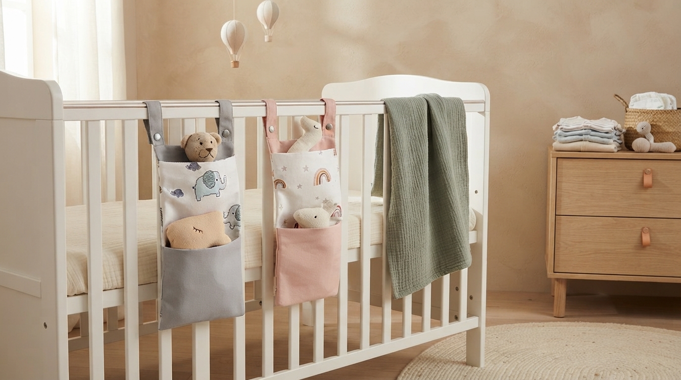 Cotton Crib Hanging Storage Bag: Tidy Diapers & Toys