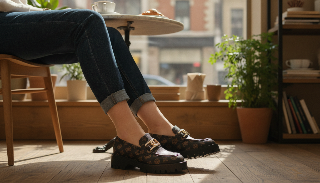 Guess Women’s Brown Print Slip-Ons: Style & Comfort