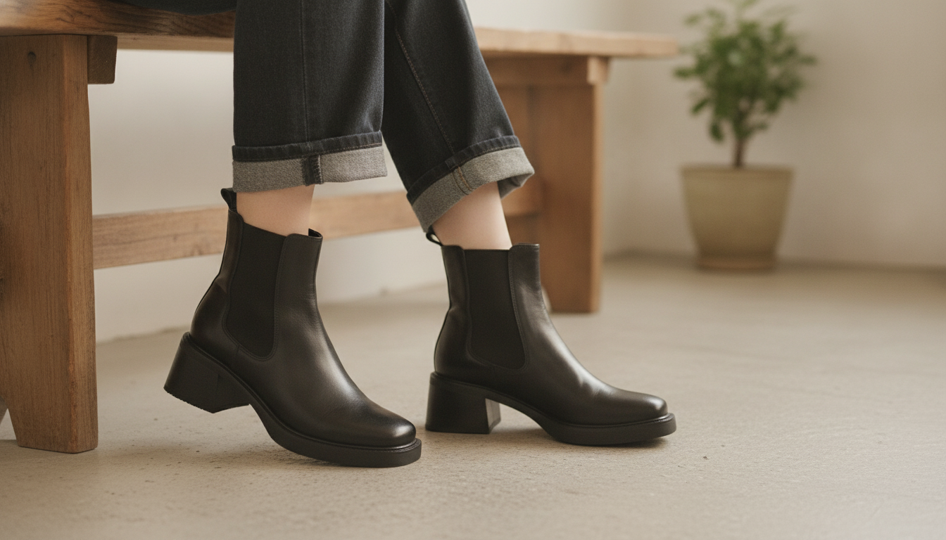 Square Toe Chunky Heel Chelsea Boots in Split Leather