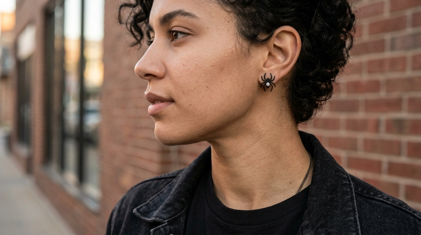 Black Spider Moissanite Stud Earrings: Unisex Edge