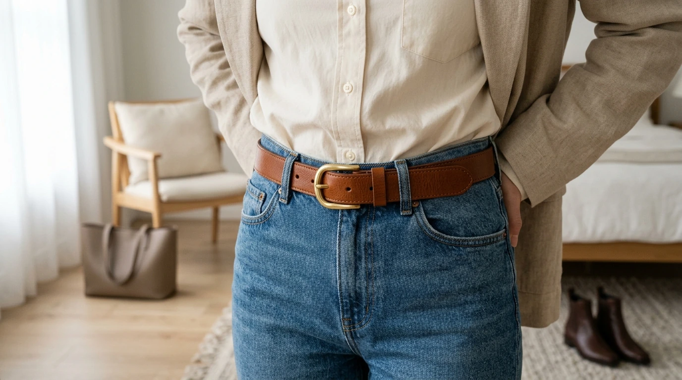 Slim Cowhide Belt for Women (0.95") with Brass Buckle