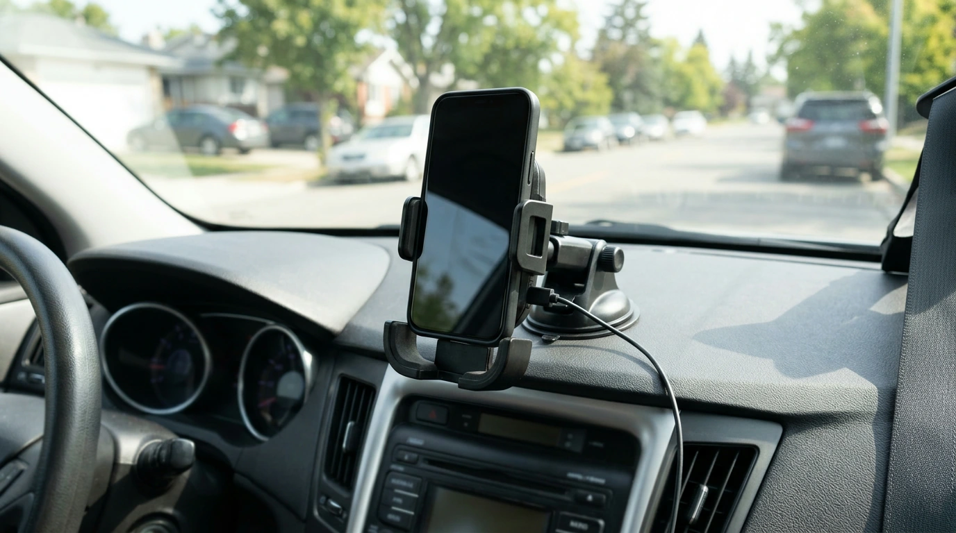 Forklift-Style Car Phone Mount with Wireless Charging