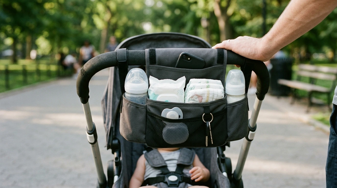 Portable Baby Stroller Organizer & Travel Diaper Bag with Bottle